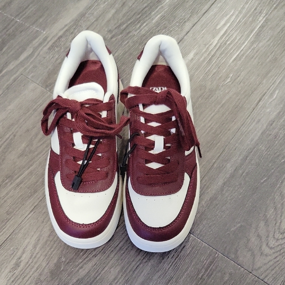 Burgundy and White Sneakers
